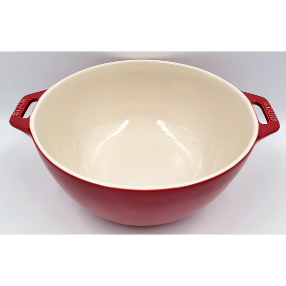 Staub 10" Enamel Cast Iron Mixing Serving Bowl Red Cream Interior France Kitchen - Picture 3 of 9
